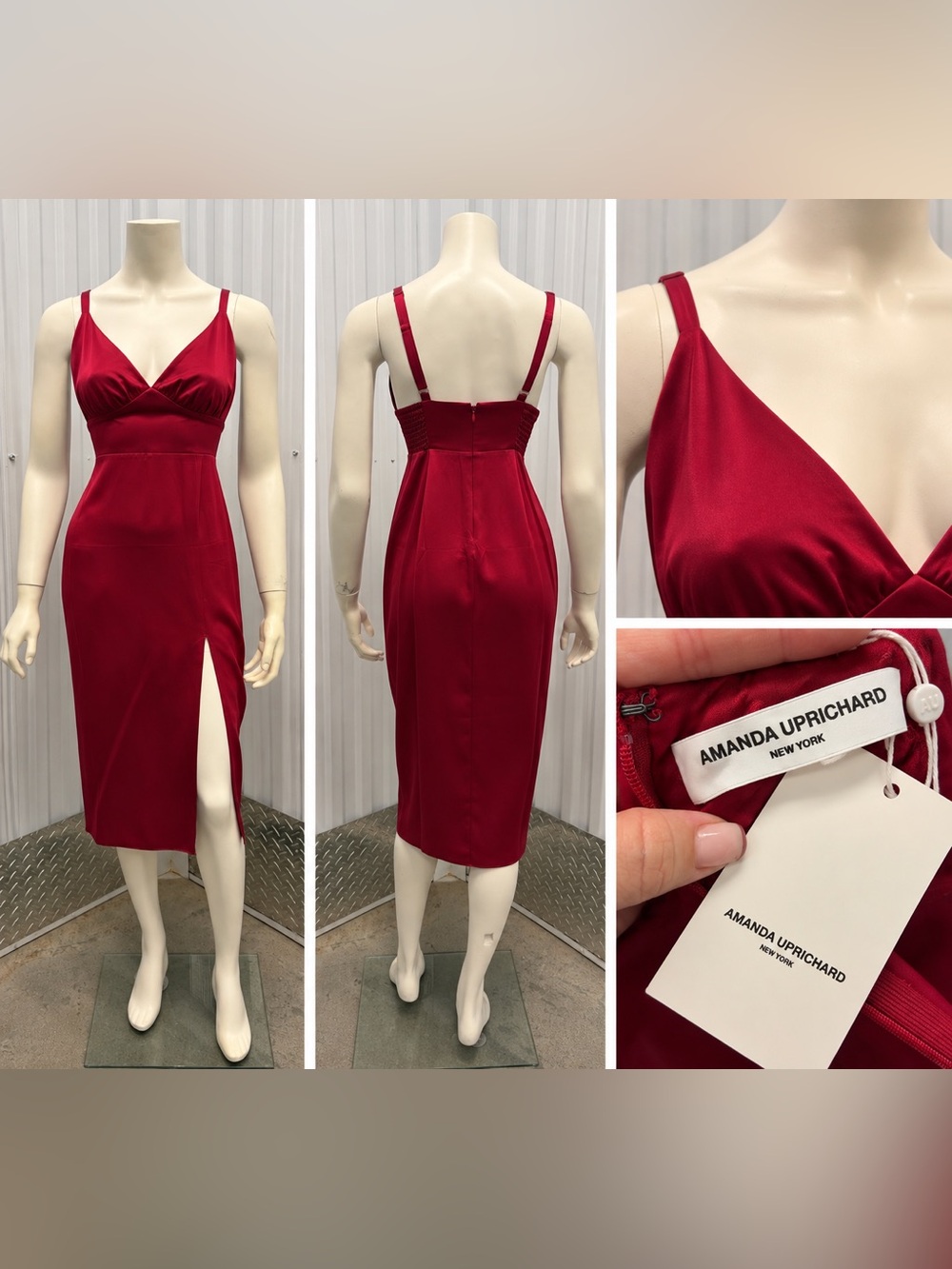 Amanda Uprichard Crimson Midi Dress with Front Slit